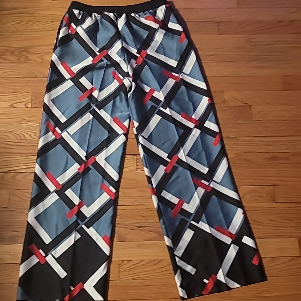 Zara Geometric Satin Wide Leg Pants, Med - Picture 4 of 9